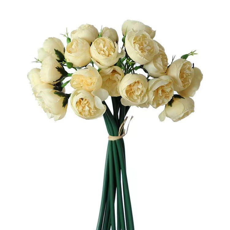 27-Piece Realistic Faux Floral Arrangement with Edged Roses, Peonies, and Camellias - Perfect for Weddings, Home Decor, and Photography Props