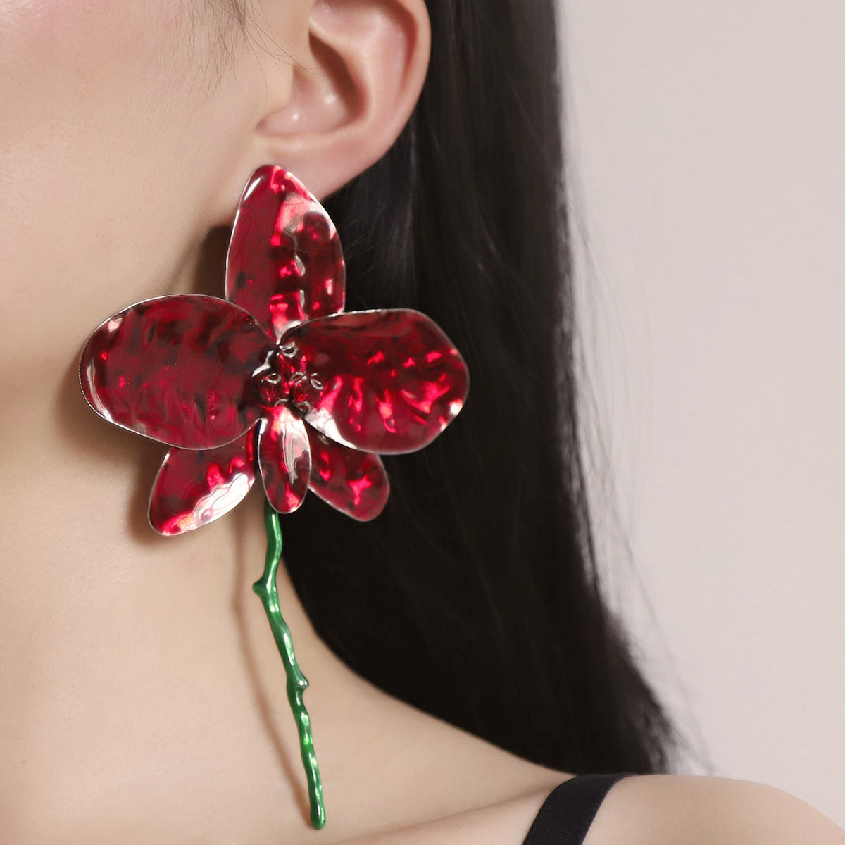 Exaggerated Spanish-Inspired Statement Drop Earrings with Luxurious Enamel Finish and Vibrant Large Floral Design - Perfect for Vacation Glam