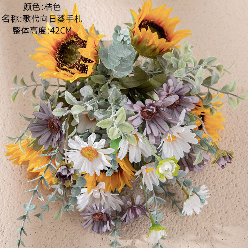 Lifelike Sunflower Bouquet - Elegant Decorative Floral Arrangement for Home Décor, Weddings, and Wall Art - CF01266