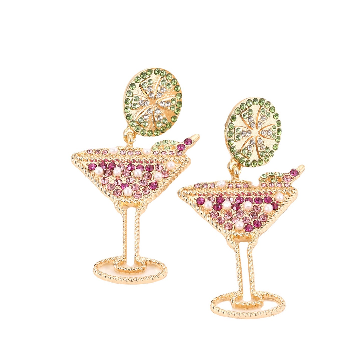 Chic Wine Glass-Shaped Earrings with Stunning Jewel Accents and Elegant Pearl Drop - Versatile Alloy Design for Any Occasion