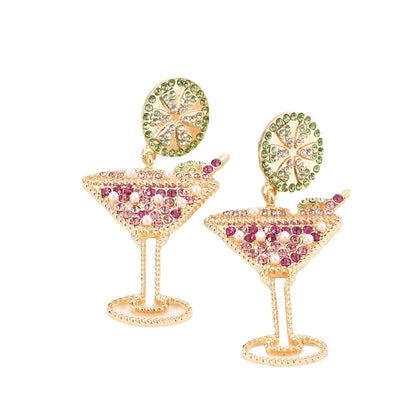 Chic Wine Glass-Shaped Earrings with Stunning Jewel Accents and Elegant Pearl Drop - Versatile Alloy Design for Any Occasion