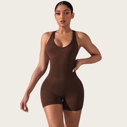 High Elasticity Tummy Control Cross Back Yoga Jumpsuit for Women Lifted Butt and No Visible Panty Lines for Gym and Fitness