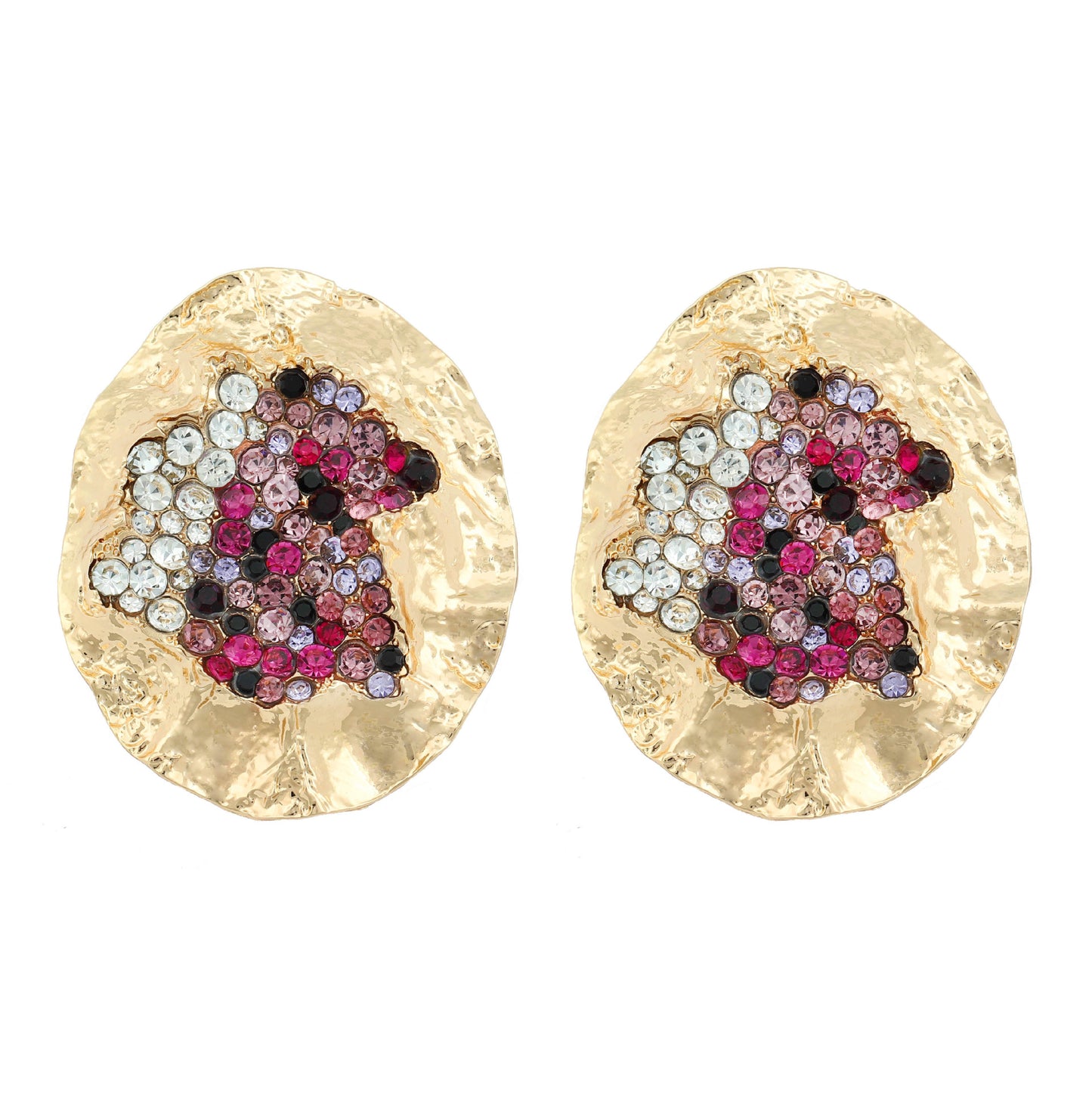 Stylish and Bold Oval-Shaped Statement Earrings with Colorful Rhinestones – Unique Irregular Design in Alloy for a Stunning Look