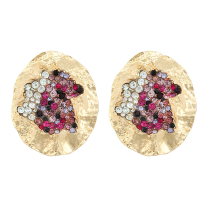 Stylish and Bold Oval-Shaped Statement Earrings with Colorful Rhinestones – Unique Irregular Design in Alloy for a Stunning Look