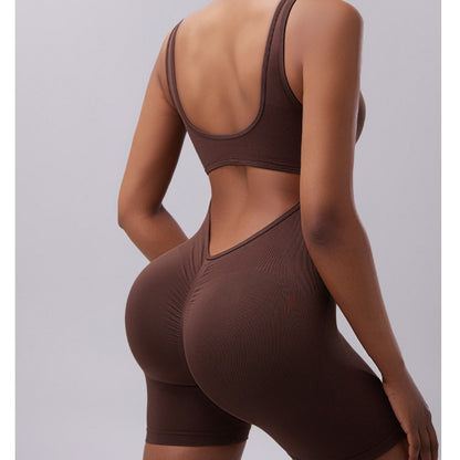 Seamless Knit Backless Sleeveless Bodysuit for Women High Elasticity Butt Lifting and Compression Gym Wear for Performance