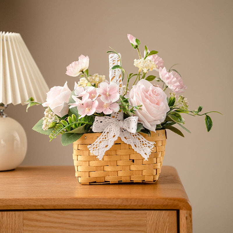 Beautiful Sunflower and Rose Handheld Flower Basket - Elegant Dry Flower Arrangement for Home, Office, and Store Decor | Perfect Gifts with Realistic Faux Flowers