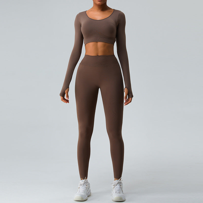 Fall Winter Long Sleeve Yoga Set for Women Seamless Cross Back Design Peach Butt Lifting Yoga Pants for Comfort and Style