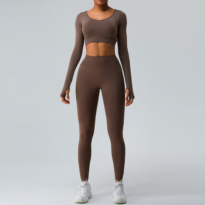 Fall Winter Long Sleeve Yoga Set for Women Seamless Cross Back Design Peach Butt Lifting Yoga Pants for Comfort and Style