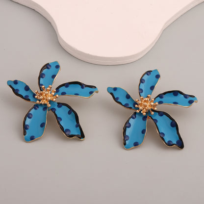 Chic and Unique Drop Oil Flower Earrings - Bold Polka Dot Alloy Jewelry for Women