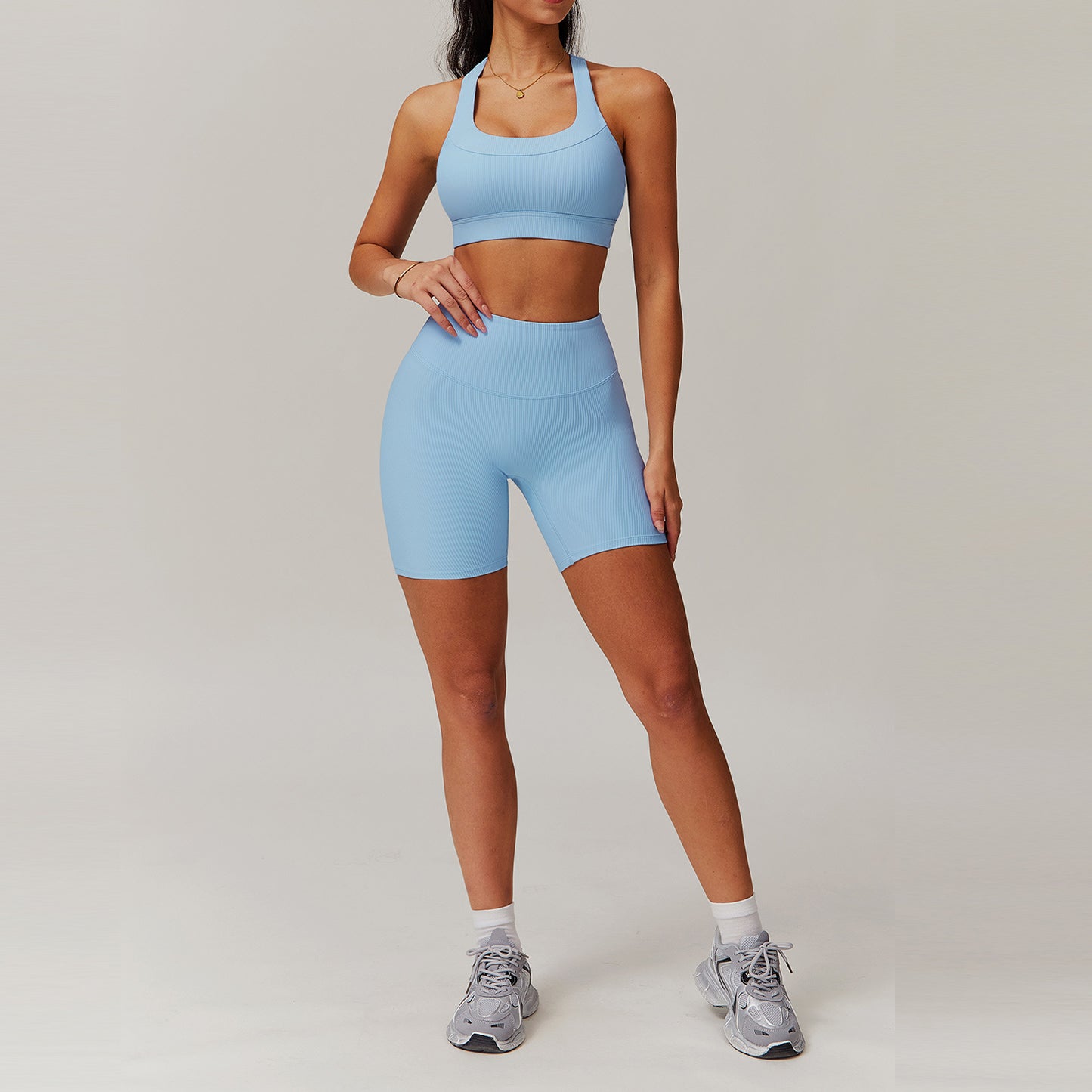 High Waisted Ribbed Yoga Set for Women Activewear for Running and Fitness Quick Dry Compression Outfit Model 8883