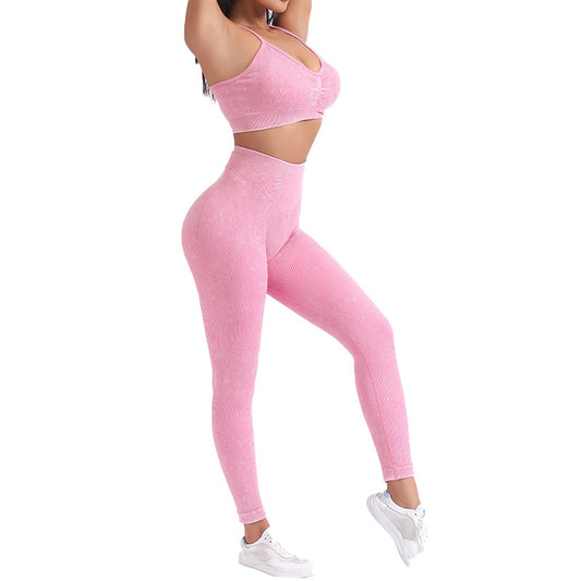 Seamless Yoga Outfit with Supportive Zippered Double Strap Sports Bra and Ribbed High Waisted Washable Long and Short Two Piece Set for Comfort and Style