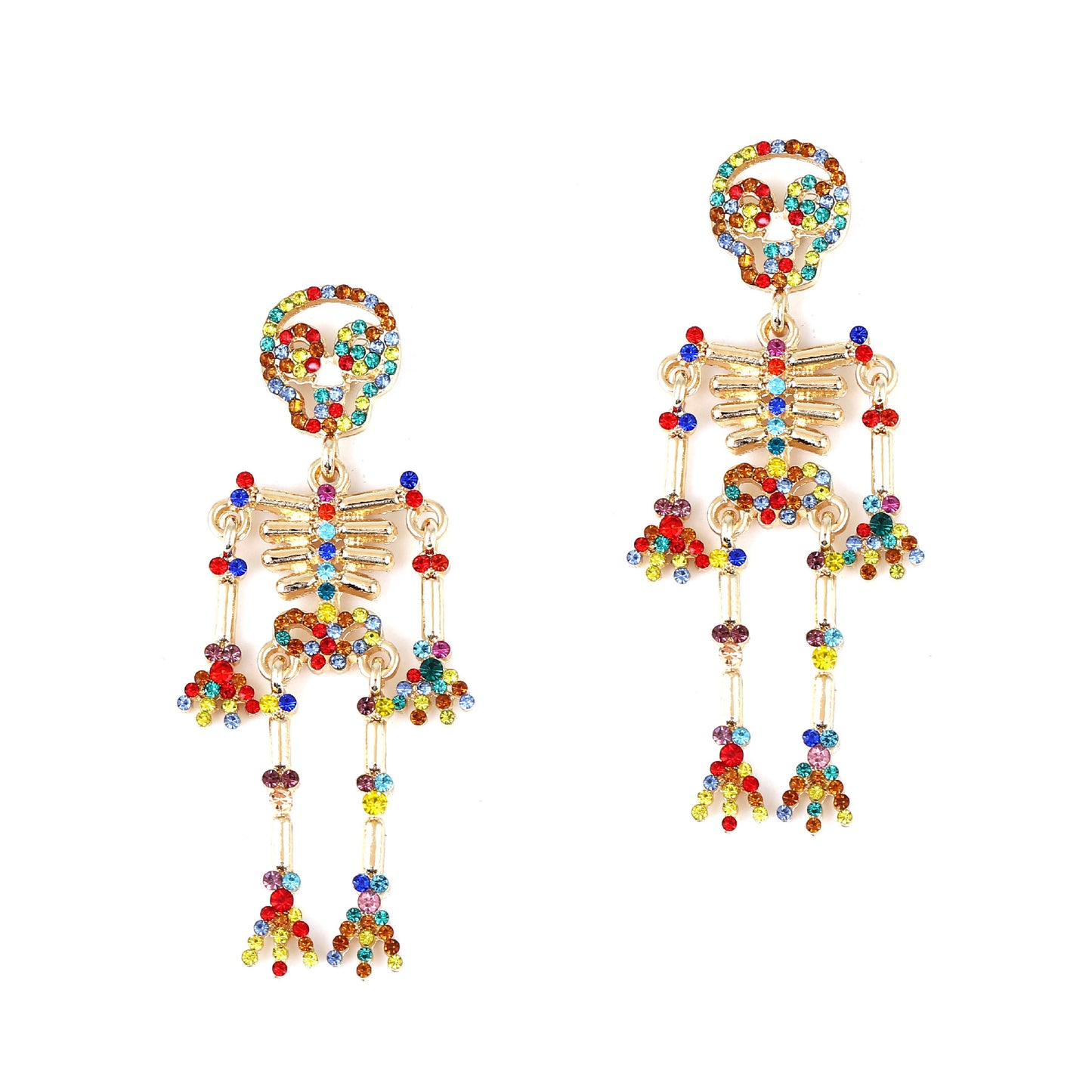 Creative and Bold Skeleton Skull Earrings with Alloy, Gemstone Inlay, and Pearl Detail – Unique, Quirky Accessory for Expressive Style