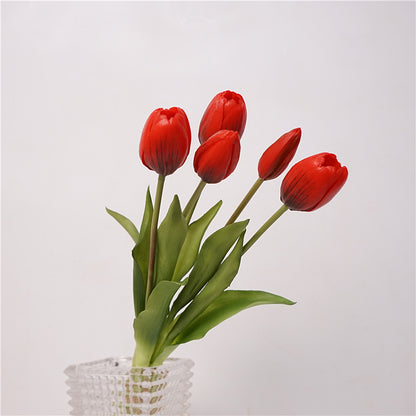 Elegant High-Quality Faux Tulip Bouquet - Soft Touch, Five Delicate Heads for Stunning Table Decor - Perfect for Home or Event Styling