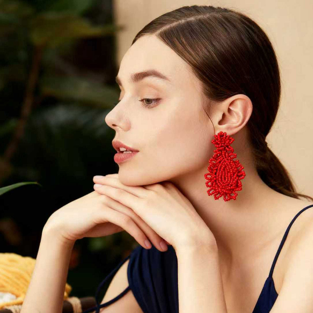 Bohemian Chic Handmade Beaded Flower Earrings – Unique, Statement-Making Jewelry for Trendy Women