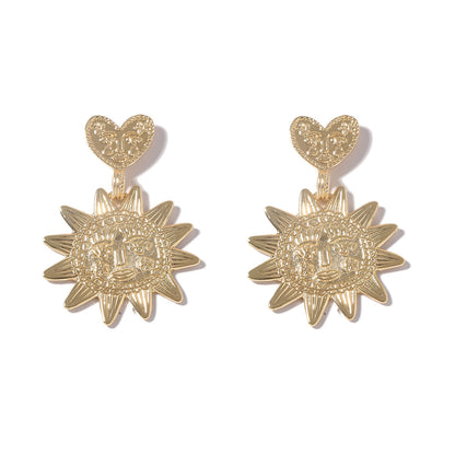Unique Minimalist Alloy Sunflower Pendant Heart Earrings - Eye-Catching and Versatile Accessories for Every Occasion