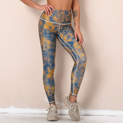 Digital Printed Tie Dye High Waisted Yoga Set for Women Sports Bra and Leggings for Running Gym and Activewear