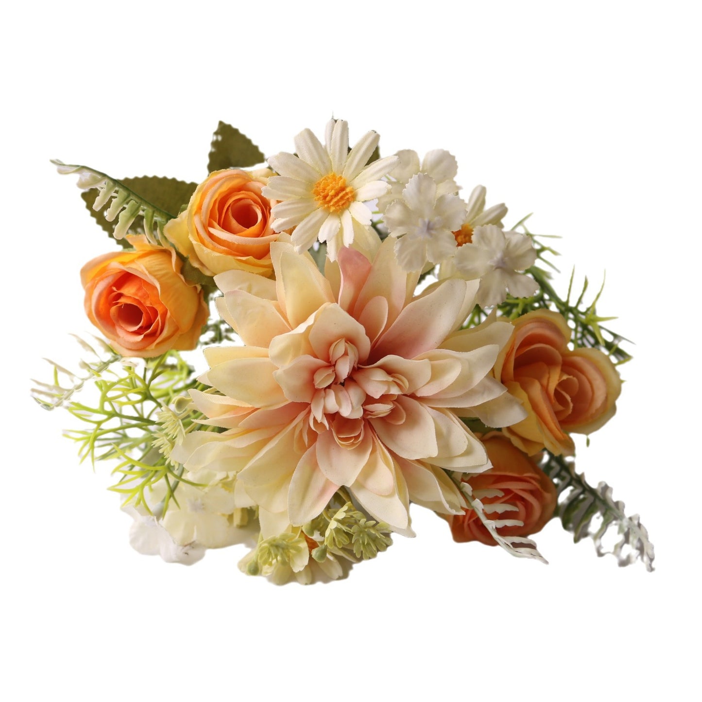 Charming Rustic Garden Floral Bouquet with Dahlia, Rose, and Daisy – Handmade Decorative Hat Floral Accessories for Home and Wedding Décor