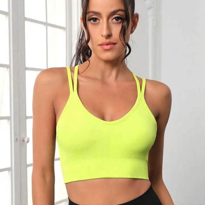 Seamless Cross Back Sports Bra for Women Shockproof Supportive Yoga Tank Top for Outdoor Running and Fitness