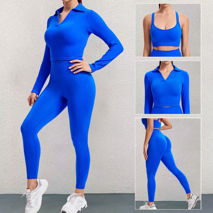 3 Piece Women's Sports Yoga Set Long Sleeve Jacket Cross Back Sports Bra Workout Leggings for Fitness and Running Comfortable Activewear