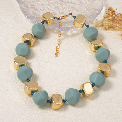 Stylish Minimalist Multi-Layered Geometric Resin Bead Necklace in Vibrant Colors – Perfect for Everyday Wear and Versatile Layering