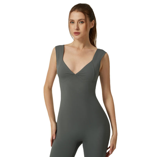 Yoga Jumpsuit with Butt Lifting Design Hollow Back Pocketed and for Workouts and Fitness