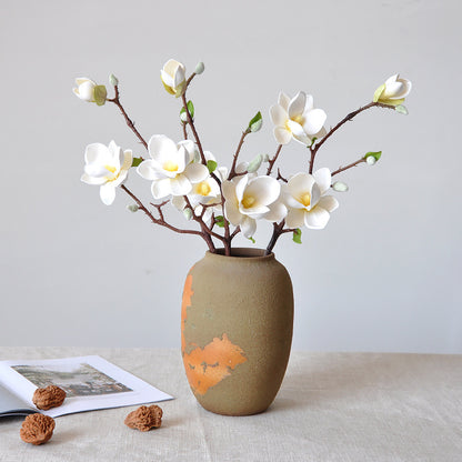 Elegant Magnolia Artificial Flowers -  EVA Cotton Home Decor Piece - Perfect for Living Room Styling & Photography Props - Stunning 3-Head Arrangement