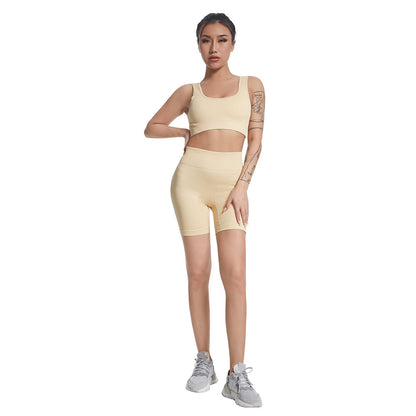 Seamless V Neck Ribbed Yoga Outfit Set for Women Striped Sports Bra and High Waisted Compression Shorts for Comfort and Flexibility