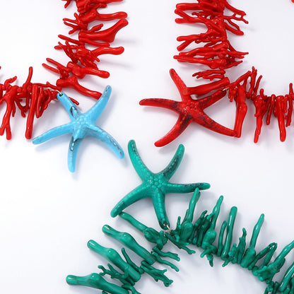 Stunning Ocean-Inspired Statement Necklace with Unique Faux Coral and Large Starfish Pendant - Casual Chic Luxury for Women