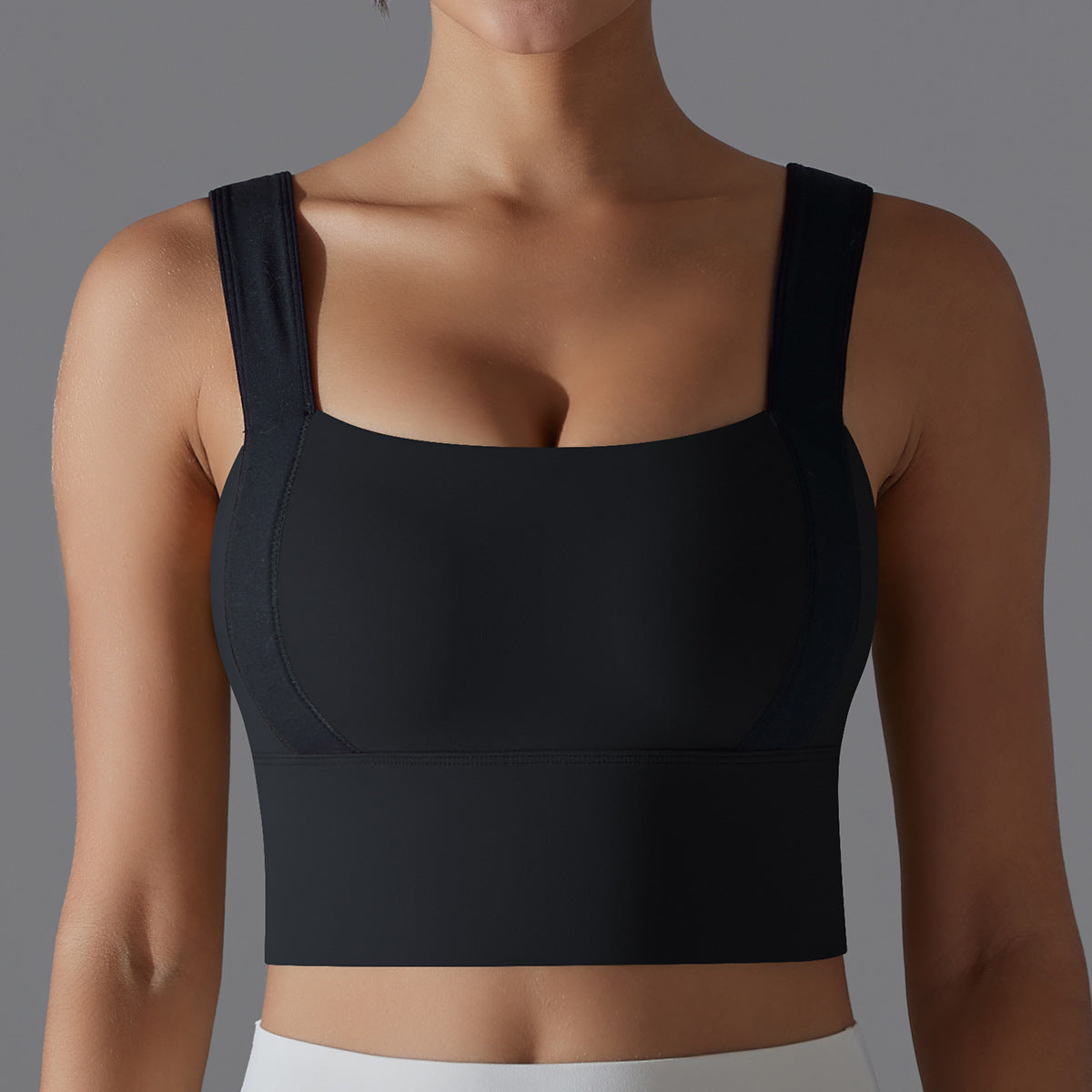 Color Block Wide Strap Sports Bra with Removable Pads for Running Yoga and Fitness for Women