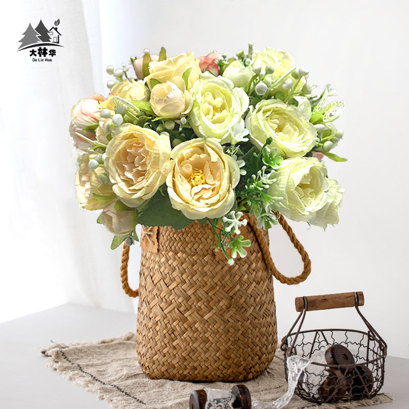 Realistic 5-Head Artificial Rose & Peony Flower Bouquet - Perfect for Weddings, Home Décor, and Special Events