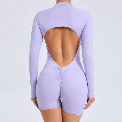 Hollow Out Back Half Zip Jumpsuit for Peachy Bottoms Quick Dry Yoga and Fitness Bodysuit with Breathable Design and Bold Open Back