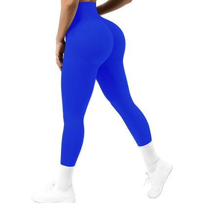 Seamless Knitted Ribbed Peach Butt Lifting Yoga Pants for Women High Elasticity Outdoor Sports Running and Fitness Leggings