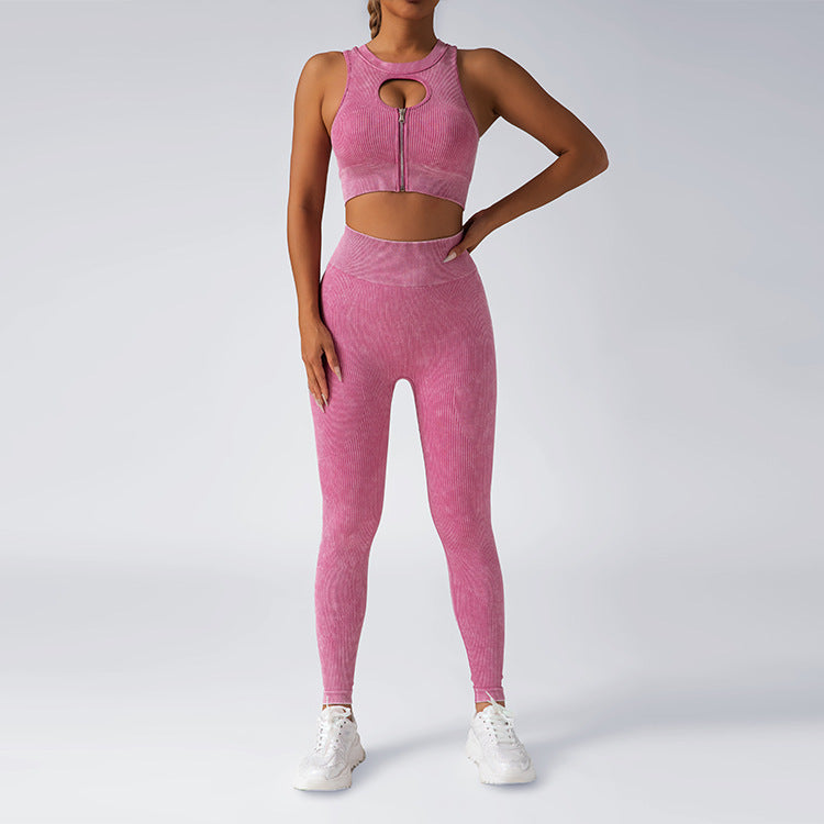 High Waisted Seamless Peach Butt Yoga Pants with Tummy Control and Chest Pad Versatile Zippered Tank Top Gym Set for Comfort and Style