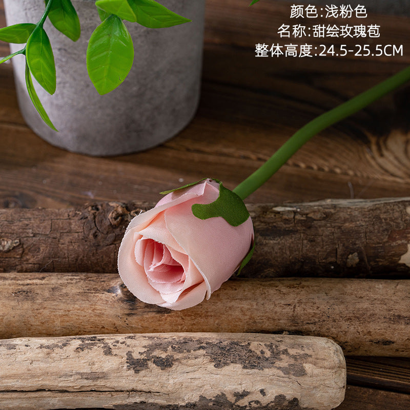 Realistic Pink Rosebud Artificial Flowers - Perfect for Wedding Decor, Home Styling, and Events - INS Trendy Greenery PJ1068