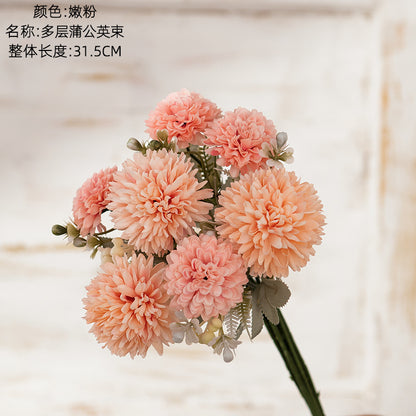 Lush Green Artificial Dandelion Bouquet – Realistic Faux Flower for Wedding and Event Decor – Elegant Home Craft Decoration MW83116