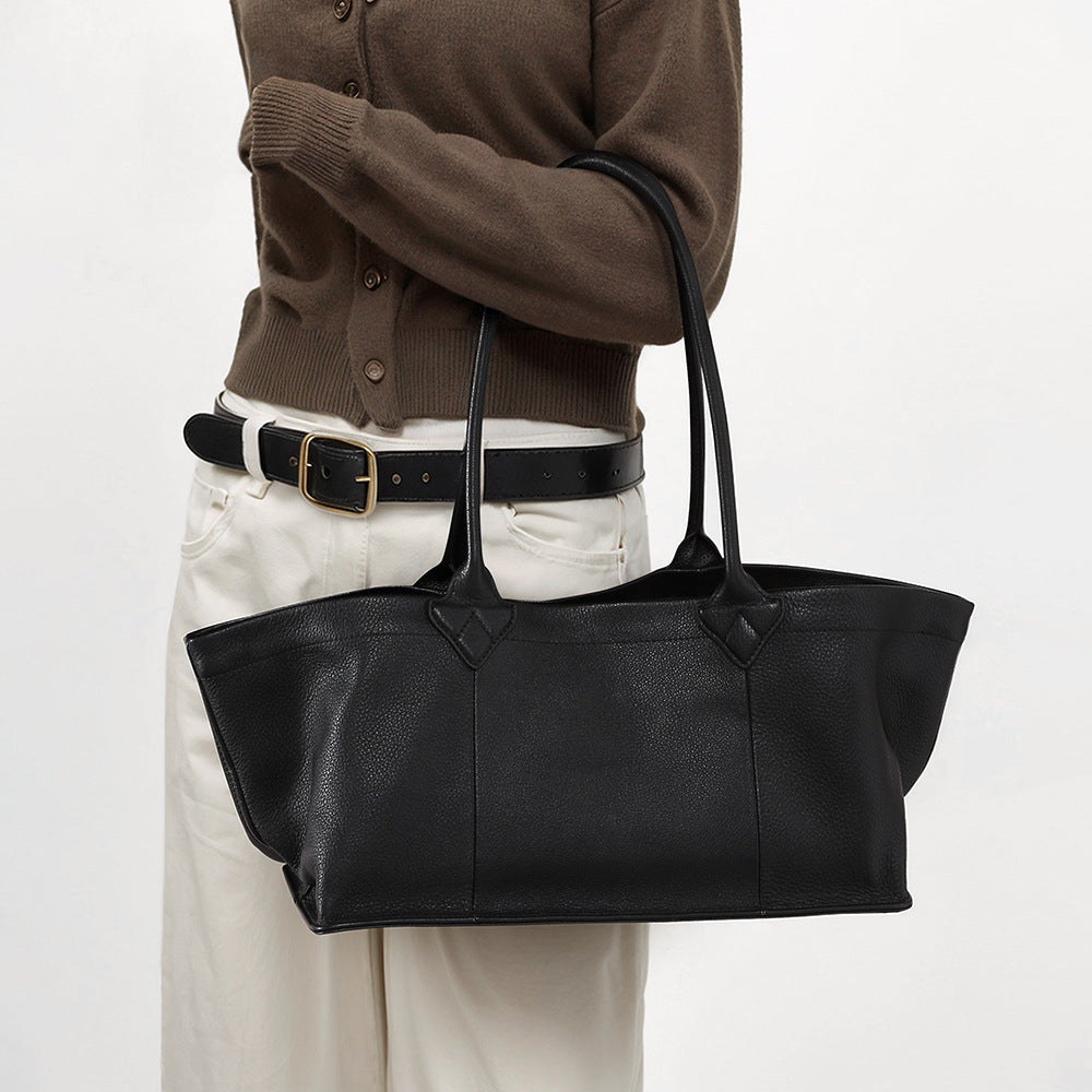Genuine Leather Tote Bag for Women Spacious Multi Purpose Handbag Commuter Shoulder Bag with Luxe Appeal