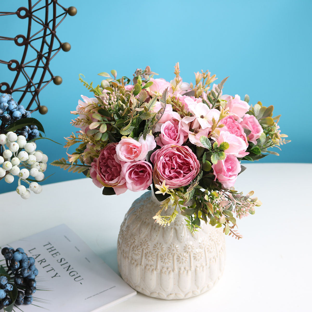 Lifelike Peony and Rose Hydrangea Bouquet - Perfect Nordic Home Decor Accent, Ideal for Weddings, Photography Props, and Unique Gifting