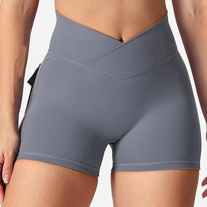 8 Color Seamless V Waist Peach Butt Yoga Shorts with Pockets For Fitness Running and Workout