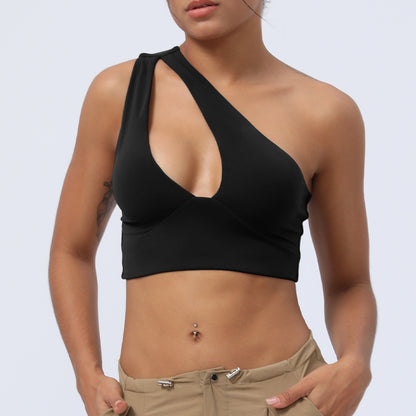 Asymmetric Shoulder Yoga Sports Bra with Supportive Design for Running Fitness and Everyday Comfort