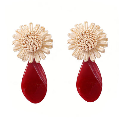 Chic High-End Woven Raffia Vacation-Inspired Acrylic Geometric Statement Earrings for Women - Perfect for Summer Festivals and Beach Getaways