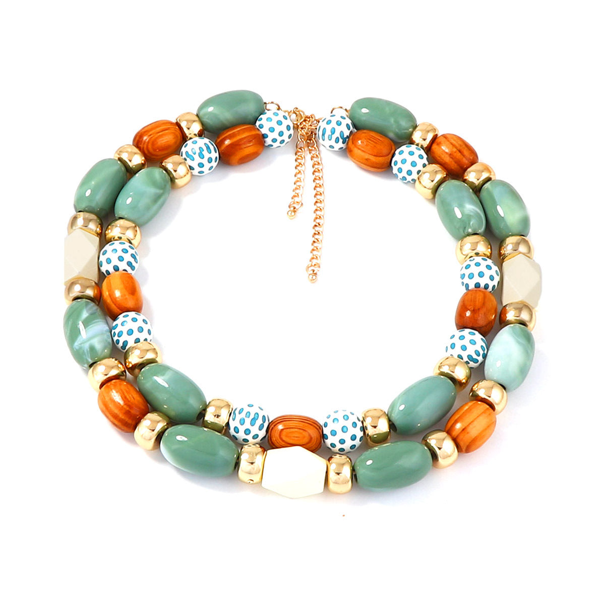 Bohemian Style Geometric Wooden Bead Layered Necklace – Versatile Tribal-Inspired Jewelry for Everyday Chic