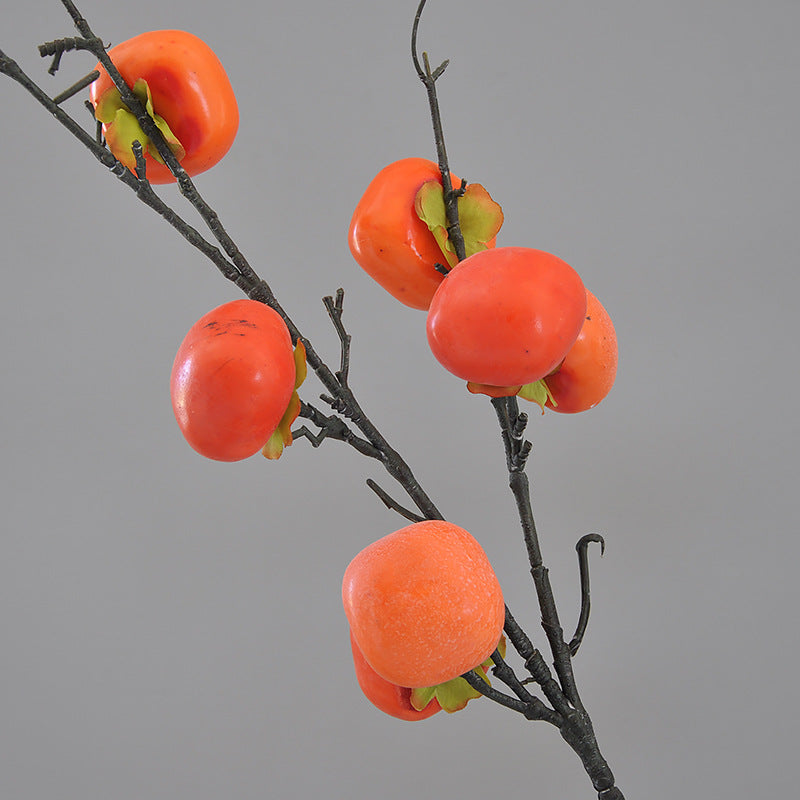 Realistic 7-Branch Faux Persimmon Stems - Vibrant Red Decorative Home Accents for Flower Arrangements and Dazzling Centerpieces