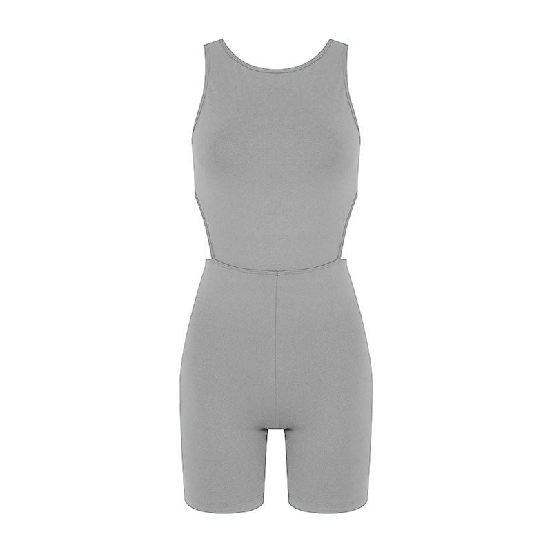 Sleeveless U Back Yoga Bodysuit with Removable Cup Pads for Sports Fitness Highlights Your Peachy