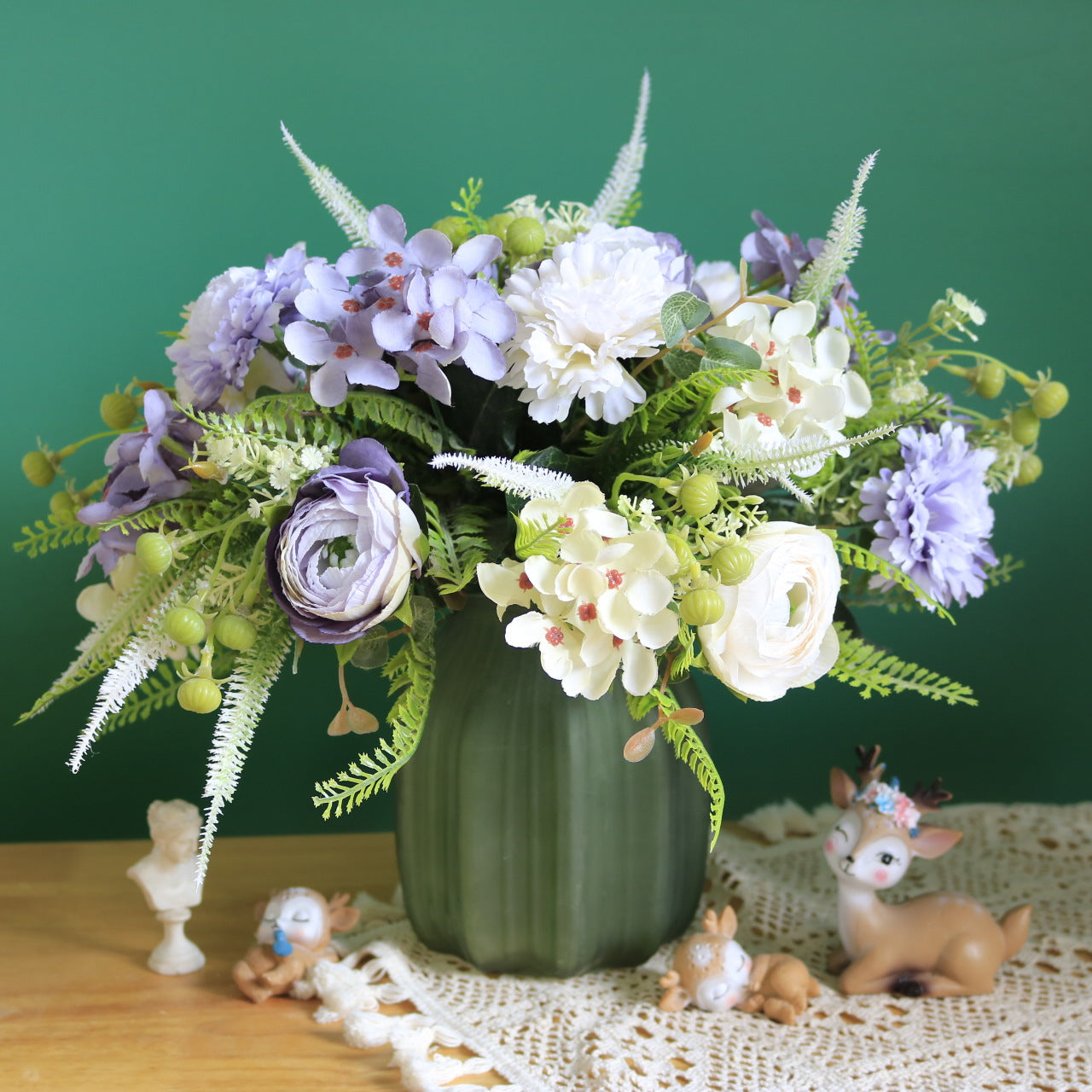 Lifelike Faux Flower Arrangement Set with Peony, Hydrangea, and Dogtail Grass - Perfect Home Decor and Photography Prop