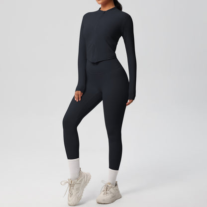 High Waisted Tight Yoga Pants and Long Sleeve Zip Jacket Set Sculpting Sportswear for Comfort and Performance