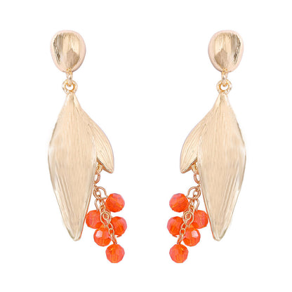 Elegant Minimalist Alloy Leaf Earrings with Full Rhinestones and Tassels - Chic and Versatile Women's Jewelry for Any Occasion