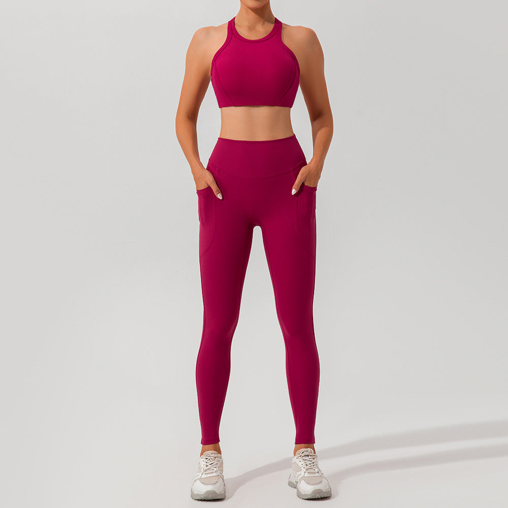 24 Autumn Quick Dry Ribbed Yoga Set for Women Sports Bra and High Waisted Leggings for a Flattering Fit and Enhanced Comfort in Every Workout