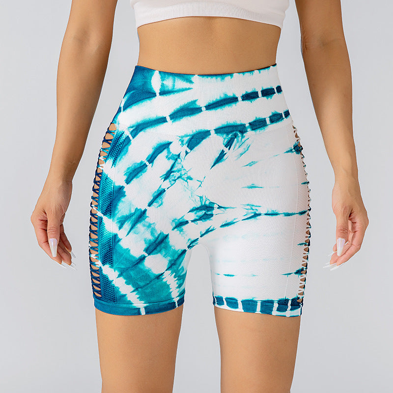 High Waisted Seamless Tie Dye Yoga Shorts with Side Rips and Cut Outs Enhance Your Shape and Comfort for Performance