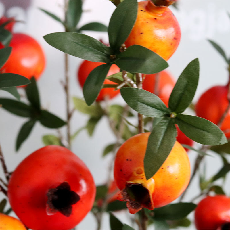 Realistic Pomegranate Branch with 6 Fruit Heads and Leaves - Perfect for Home Decor, Hotels, and Retail Spaces - Ideal Soft Decoration and Photography Prop