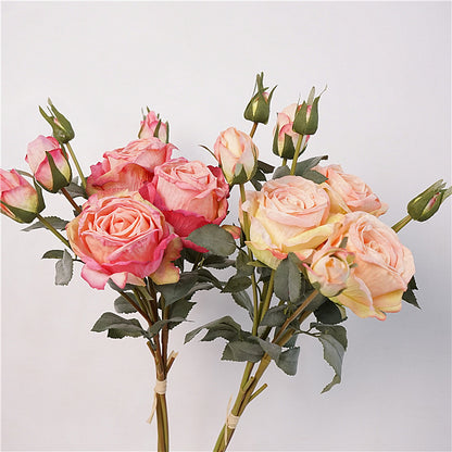 European Artificial Flower Bouquet - 9-Head Greek Rose Arrangement for Elegant Home Décor, Luxurious Silk Floral Accent with Stunning Edge Detail